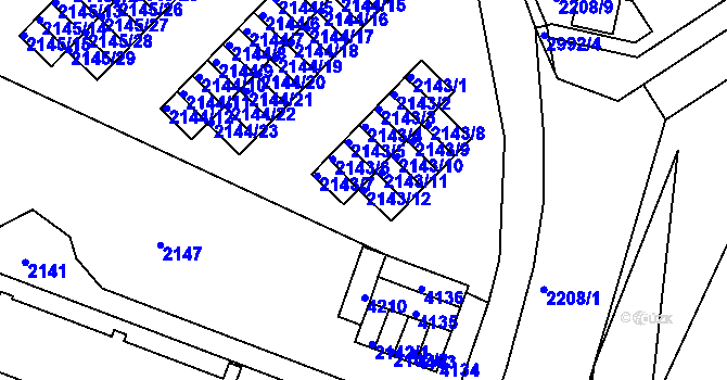 Parcela st. 2143/12 v KÚ Kuřim, Katastrální mapa