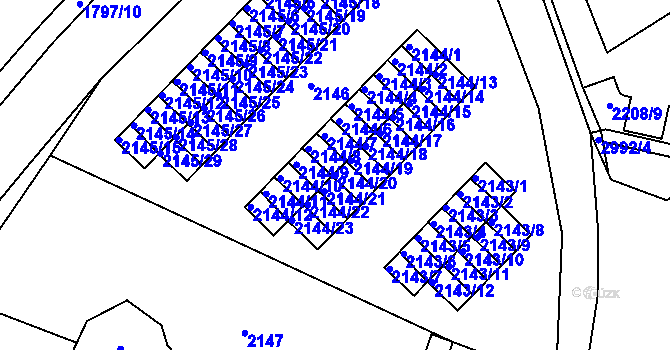 Parcela st. 2144/20 v KÚ Kuřim, Katastrální mapa