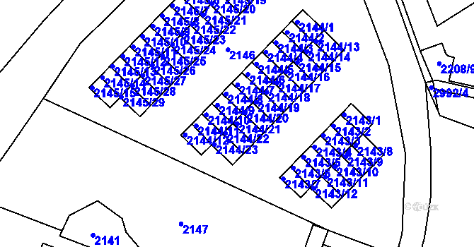 Parcela st. 2144/21 v KÚ Kuřim, Katastrální mapa