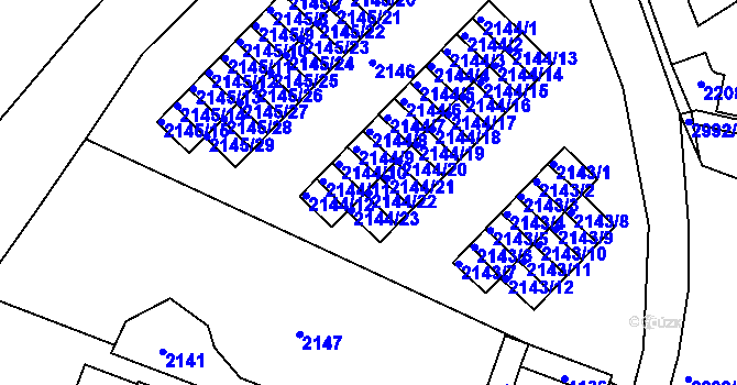Parcela st. 2144/22 v KÚ Kuřim, Katastrální mapa