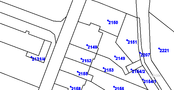 Parcela st. 2148 v KÚ Kuřim, Katastrální mapa