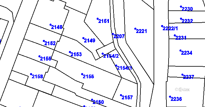 Parcela st. 2154/2 v KÚ Kuřim, Katastrální mapa
