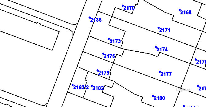 Parcela st. 2176 v KÚ Kuřim, Katastrální mapa