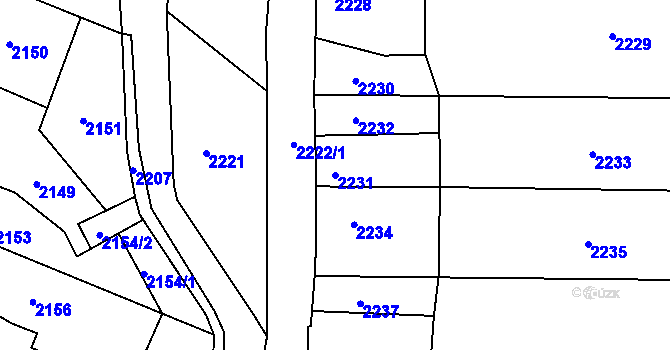 Parcela st. 2231 v KÚ Kuřim, Katastrální mapa