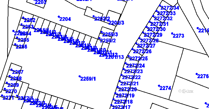 Parcela st. 2261/13 v KÚ Kuřim, Katastrální mapa