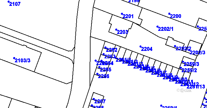Parcela st. 2263 v KÚ Kuřim, Katastrální mapa