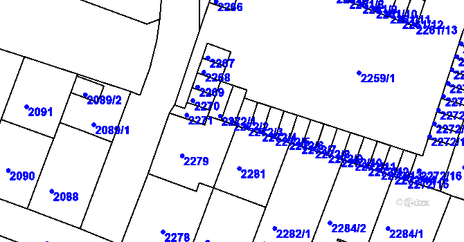 Parcela st. 2272/2 v KÚ Kuřim, Katastrální mapa