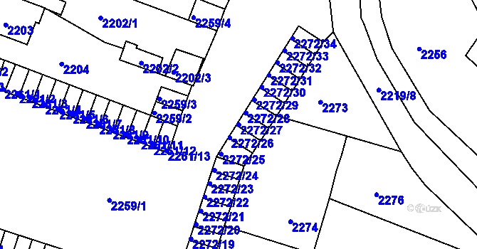 Parcela st. 2272/27 v KÚ Kuřim, Katastrální mapa