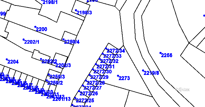 Parcela st. 2272/33 v KÚ Kuřim, Katastrální mapa