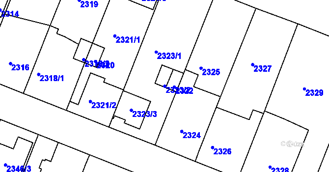 Parcela st. 2323/2 v KÚ Kuřim, Katastrální mapa