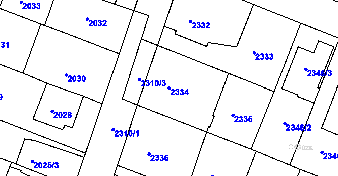 Parcela st. 2334 v KÚ Kuřim, Katastrální mapa