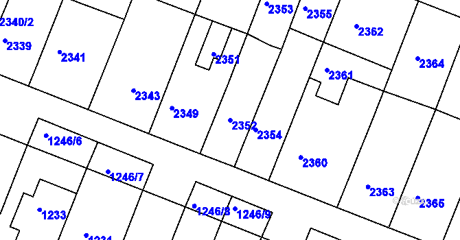 Parcela st. 2352 v KÚ Kuřim, Katastrální mapa