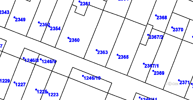 Parcela st. 2363 v KÚ Kuřim, Katastrální mapa