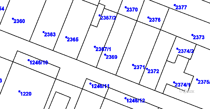 Parcela st. 2369 v KÚ Kuřim, Katastrální mapa