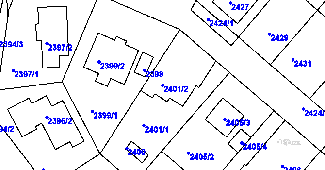 Parcela st. 2401/2 v KÚ Kuřim, Katastrální mapa