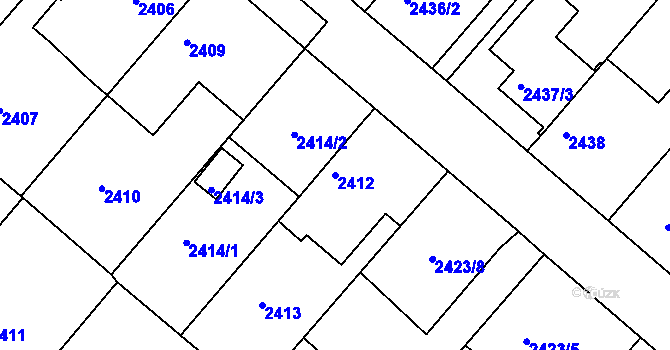 Parcela st. 2412 v KÚ Kuřim, Katastrální mapa