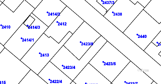 Parcela st. 2423/8 v KÚ Kuřim, Katastrální mapa