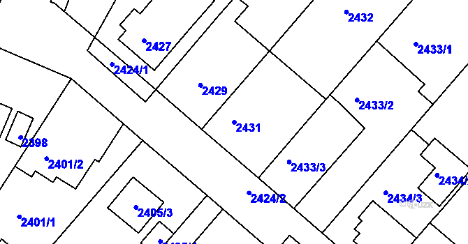 Parcela st. 2431 v KÚ Kuřim, Katastrální mapa