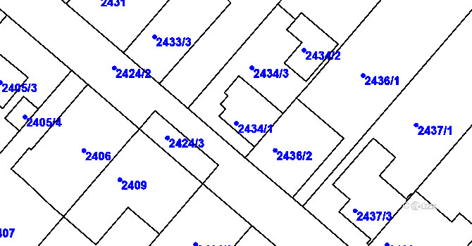 Parcela st. 2434/1 v KÚ Kuřim, Katastrální mapa