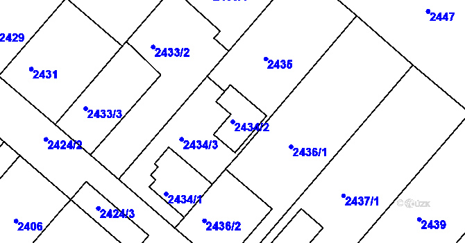 Parcela st. 2434/2 v KÚ Kuřim, Katastrální mapa