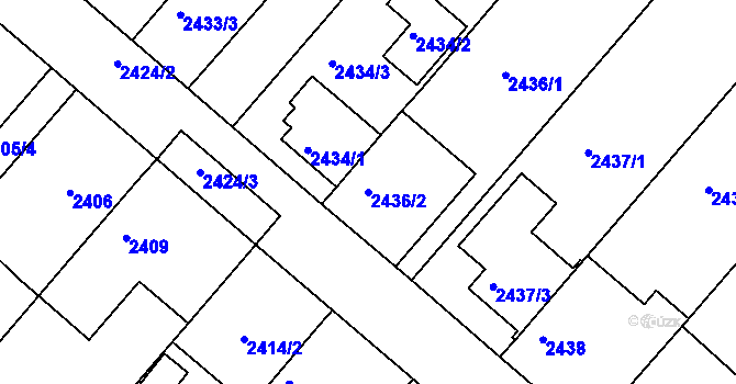 Parcela st. 2436/2 v KÚ Kuřim, Katastrální mapa