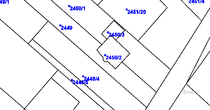 Parcela st. 2450/2 v KÚ Kuřim, Katastrální mapa