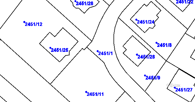 Parcela st. 2451/1 v KÚ Kuřim, Katastrální mapa