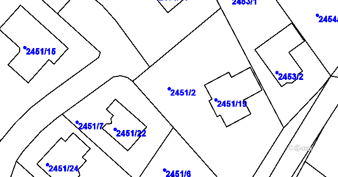 Parcela st. 2451/2 v KÚ Kuřim, Katastrální mapa