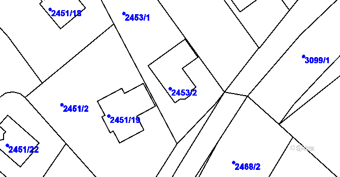 Parcela st. 2453/2 v KÚ Kuřim, Katastrální mapa