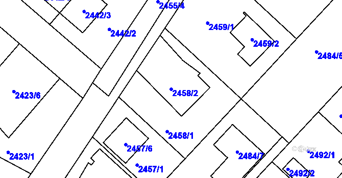 Parcela st. 2458/2 v KÚ Kuřim, Katastrální mapa