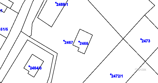 Parcela st. 2466 v KÚ Kuřim, Katastrální mapa