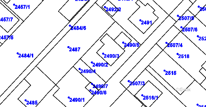 Parcela st. 2490/3 v KÚ Kuřim, Katastrální mapa