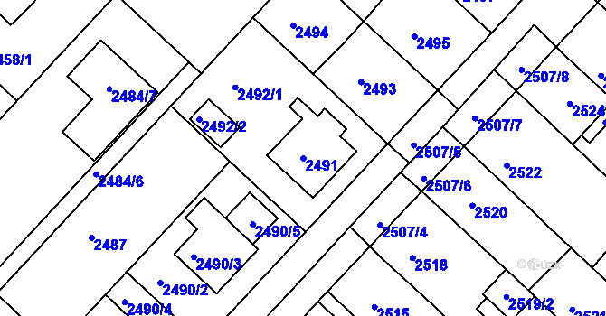 Parcela st. 2491 v KÚ Kuřim, Katastrální mapa