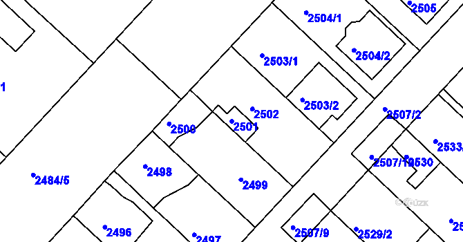 Parcela st. 2501 v KÚ Kuřim, Katastrální mapa