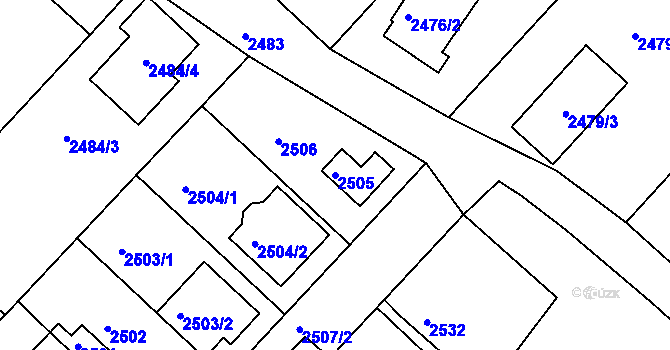 Parcela st. 2505 v KÚ Kuřim, Katastrální mapa