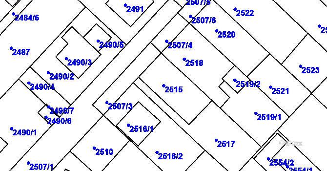 Parcela st. 2515 v KÚ Kuřim, Katastrální mapa
