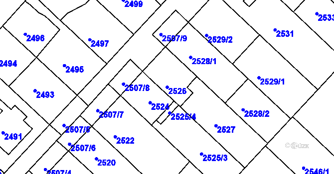 Parcela st. 2526 v KÚ Kuřim, Katastrální mapa