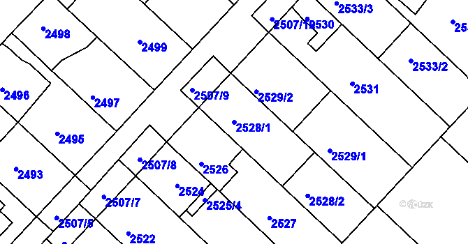 Parcela st. 2528/1 v KÚ Kuřim, Katastrální mapa