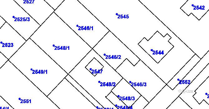 Parcela st. 2546/2 v KÚ Kuřim, Katastrální mapa
