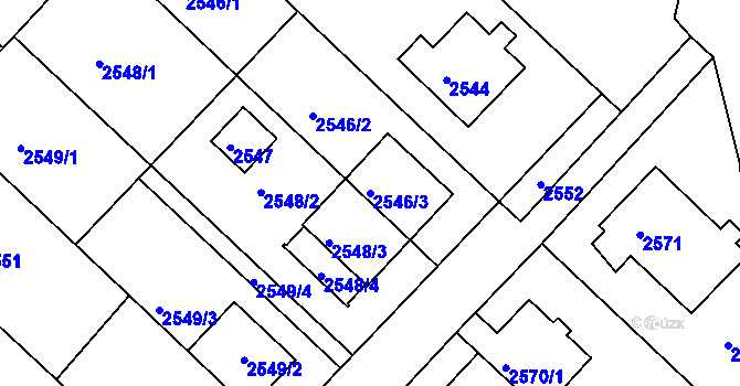 Parcela st. 2546/3 v KÚ Kuřim, Katastrální mapa