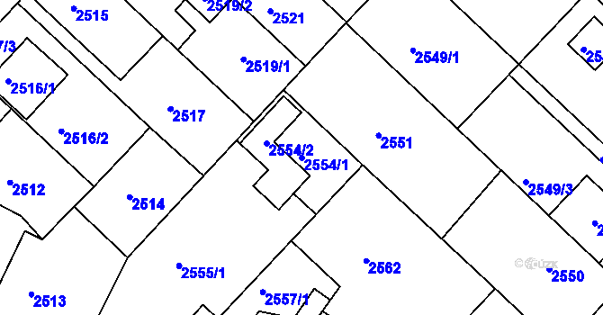 Parcela st. 2554/1 v KÚ Kuřim, Katastrální mapa