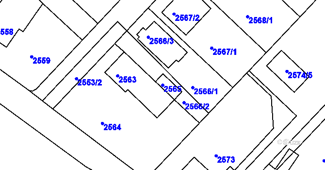 Parcela st. 2565 v KÚ Kuřim, Katastrální mapa