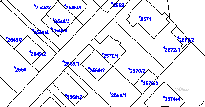 Parcela st. 2570/1 v KÚ Kuřim, Katastrální mapa