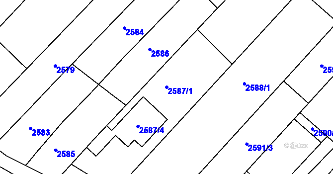 Parcela st. 2587/1 v KÚ Kuřim, Katastrální mapa