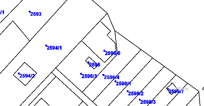 Parcela st. 2596/5 v KÚ Kuřim, Katastrální mapa