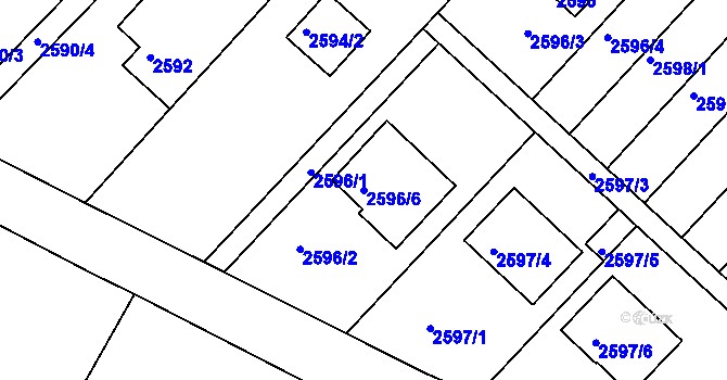 Parcela st. 2596/6 v KÚ Kuřim, Katastrální mapa