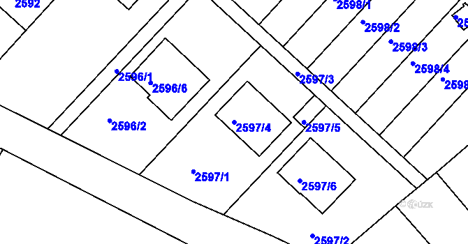 Parcela st. 2597/4 v KÚ Kuřim, Katastrální mapa
