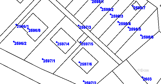 Parcela st. 2597/5 v KÚ Kuřim, Katastrální mapa