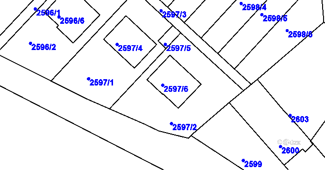 Parcela st. 2597/6 v KÚ Kuřim, Katastrální mapa