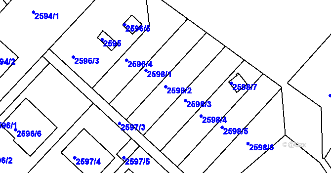 Parcela st. 2598/2 v KÚ Kuřim, Katastrální mapa